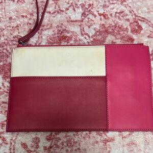 Tri-Color Leather Wristlet Clutch in Pink, Burgundy & Cream